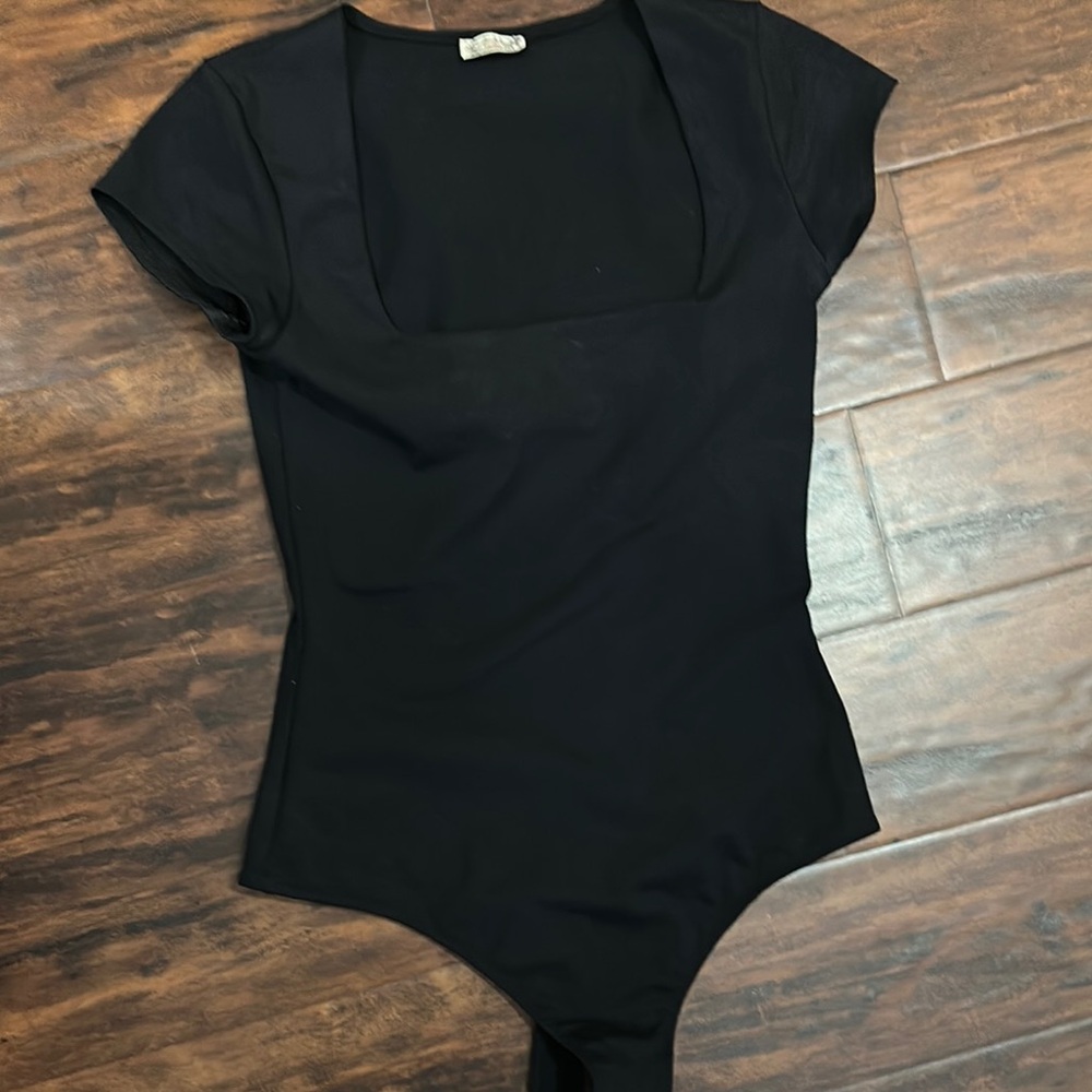 Free Peoplw Black Short Sleeve Bodysuit